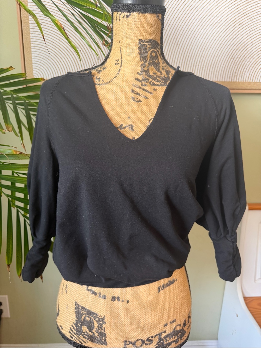 PAIGE Black V-Neck Puff Sleeve Sweatshirt